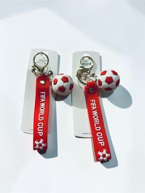 FIFA World Cup Soccer Ball Keychains Set of 2 – Red Silicone Wrist Strap